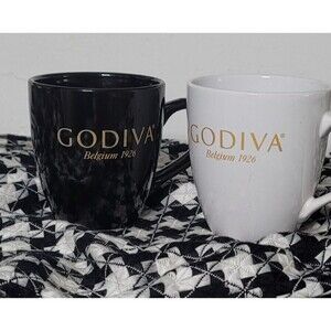 Godiva Belgium 1926 Mug Set of 2 Black & White His and Hers Oversized 20 oz